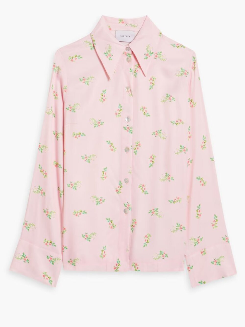 SLEEPER Satin Pajama Top in Pastel Pink Floral Print Size Large Brand New NWT